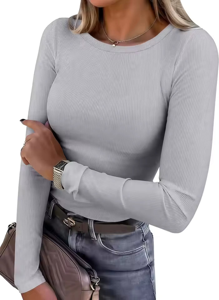 Soft-Stretch Ribbed Long Sleeve Top