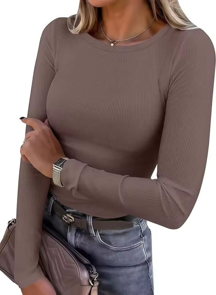 Soft-Stretch Ribbed Long Sleeve Top