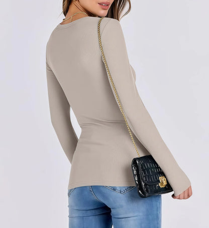 Soft-Stretch Ribbed Long Sleeve Top