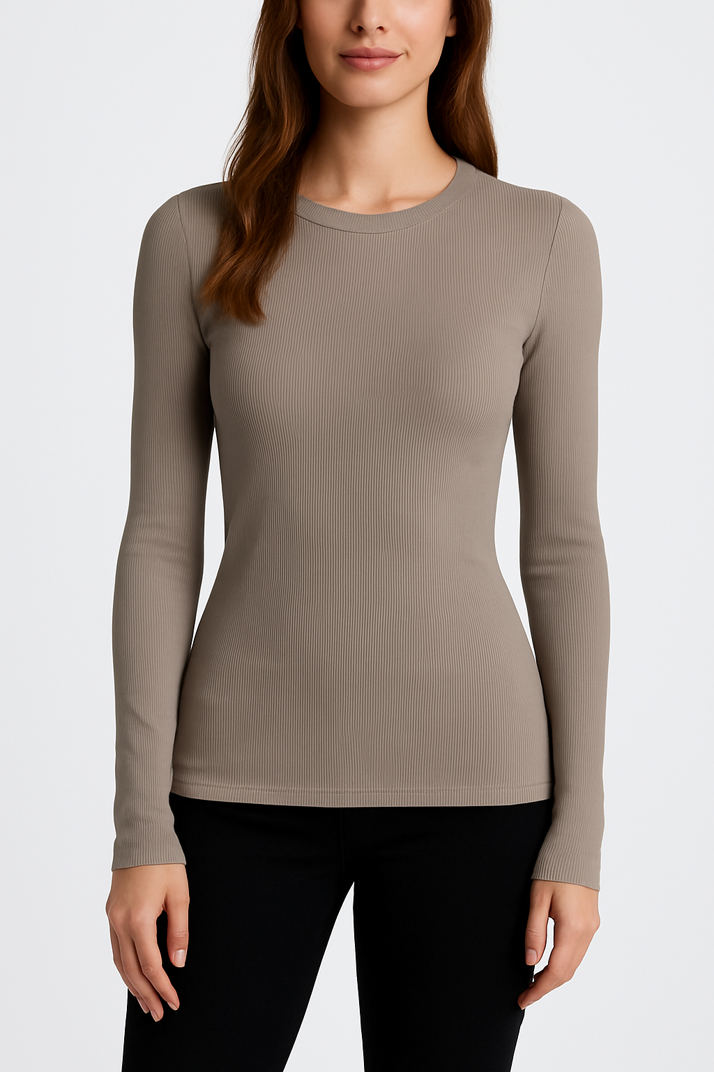 Soft-Stretch Ribbed Long Sleeve Top