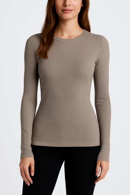Soft-Stretch Ribbed Long Sleeve Top