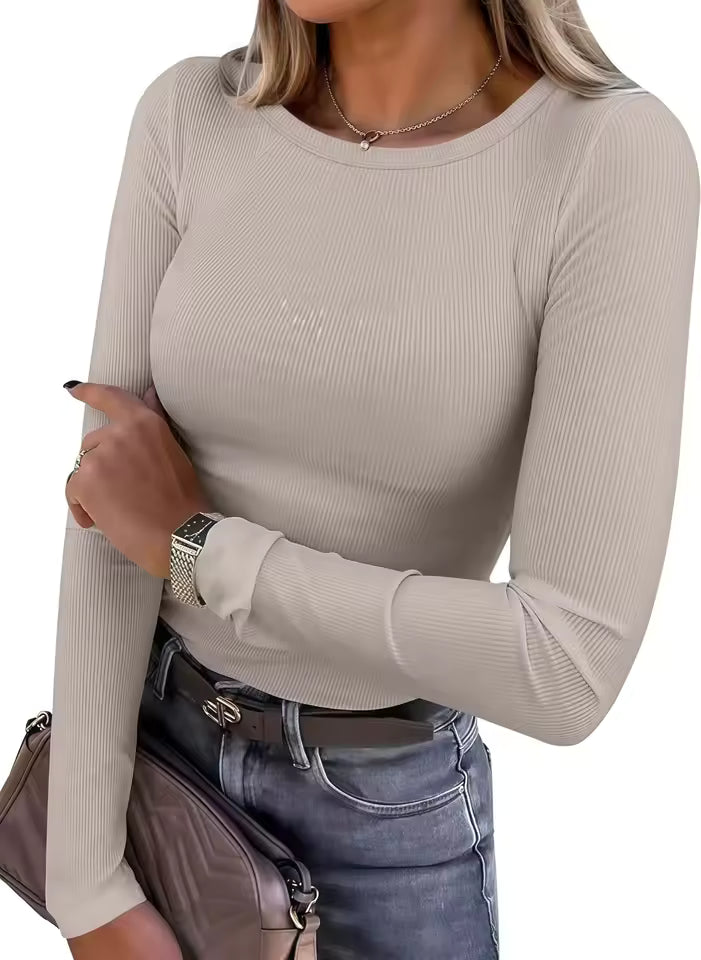Soft-Stretch Ribbed Long Sleeve Top