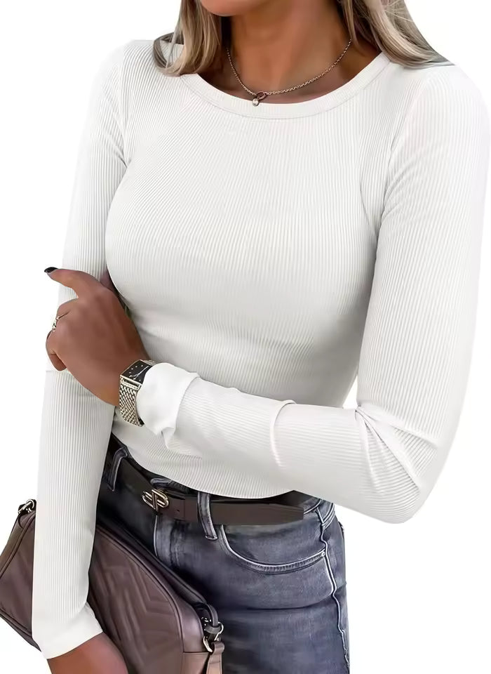 Soft-Stretch Ribbed Long Sleeve Top